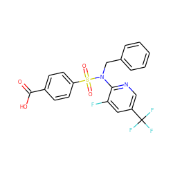 O=C(O)c1ccc(S(=O)(=O)N(Cc2ccccc2)c2ncc(C(F)(F)F)cc2F)cc1 ZINC000113161541