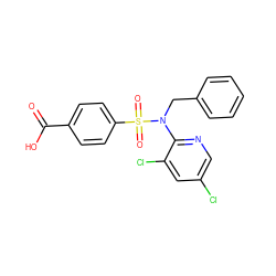 O=C(O)c1ccc(S(=O)(=O)N(Cc2ccccc2)c2ncc(Cl)cc2Cl)cc1 ZINC000113166235