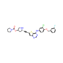 O=C(O[C@H]1CN[C@H](C#Cc2cc3ncnc(Nc4ccc(OCc5cccc(F)c5)c(Cl)c4)c3s2)C1)N1CCCC1 ZINC000044351977