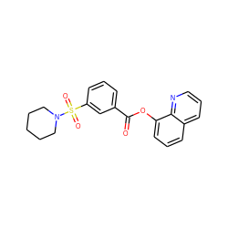 O=C(Oc1cccc2cccnc12)c1cccc(S(=O)(=O)N2CCCCC2)c1 ZINC000000837473
