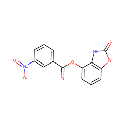 O=C(Oc1cccc2oc(=O)[nH]c12)c1cccc([N+](=O)[O-])c1 ZINC000095601097