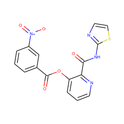 O=C(Oc1cccnc1C(=O)Nc1nccs1)c1cccc([N+](=O)[O-])c1 ZINC000013521951