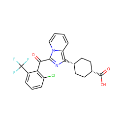 O=C(c1c(Cl)cccc1C(F)(F)F)c1nc([C@H]2CC[C@@H](C(=O)O)CC2)c2ccccn12 ZINC000473104897