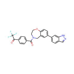 O=C(c1ccc(C(=O)C(F)(F)F)cc1)N1CCOc2ccc(-c3ccc4cn[nH]c4c3)cc2C1 ZINC000095592071