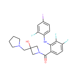 O=C(c1ccc(F)c(F)c1Nc1ccc(I)cc1F)N1CC(O)(CN2CCCC2)C1 ZINC000060325028