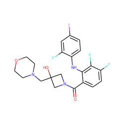 O=C(c1ccc(F)c(F)c1Nc1ccc(I)cc1F)N1CC(O)(CN2CCOCC2)C1 ZINC000060325344