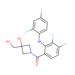O=C(c1ccc(F)c(F)c1Nc1ccc(I)cc1F)N1CC(O)(CO)C1 ZINC000060326358