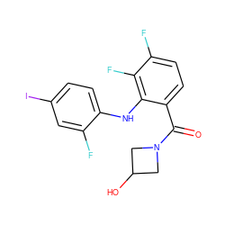 O=C(c1ccc(F)c(F)c1Nc1ccc(I)cc1F)N1CC(O)C1 ZINC000060326296