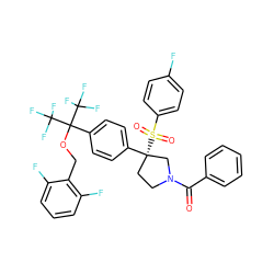 O=C(c1ccccc1)N1CC[C@](c2ccc(C(OCc3c(F)cccc3F)(C(F)(F)F)C(F)(F)F)cc2)(S(=O)(=O)c2ccc(F)cc2)C1 ZINC001772577224