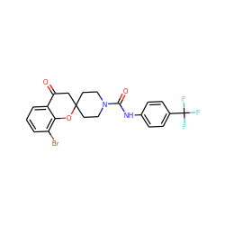 O=C1CC2(CCN(C(=O)Nc3ccc(C(F)(F)F)cc3)CC2)Oc2c(Br)cccc21 ZINC000096286119