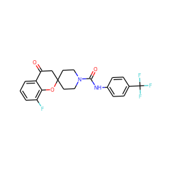 O=C1CC2(CCN(C(=O)Nc3ccc(C(F)(F)F)cc3)CC2)Oc2c(F)cccc21 ZINC000096286121