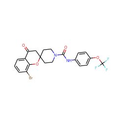 O=C1CC2(CCN(C(=O)Nc3ccc(OC(F)(F)F)cc3)CC2)Oc2c(Br)cccc21 ZINC000096286116