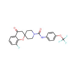 O=C1CC2(CCN(C(=O)Nc3ccc(OC(F)(F)F)cc3)CC2)Oc2c(F)cccc21 ZINC000096286118
