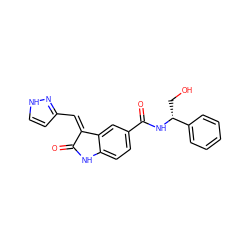 O=C1Nc2ccc(C(=O)N[C@H](CO)c3ccccc3)cc2/C1=C/c1cc[nH]n1 ZINC001772586266