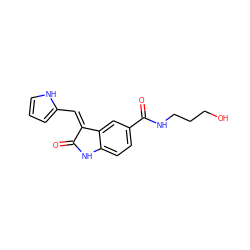 O=C1Nc2ccc(C(=O)NCCCO)cc2/C1=C/c1ccc[nH]1 ZINC001772625025