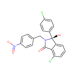 O=C1c2c(Cl)cccc2[C@@](O)(c2ccc(Cl)cc2)N1Cc1ccc([N+](=O)[O-])cc1 ZINC000142295138