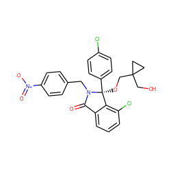 O=C1c2cccc(Cl)c2[C@](OCC2(CO)CC2)(c2ccc(Cl)cc2)N1Cc1ccc([N+](=O)[O-])cc1 ZINC000072126876