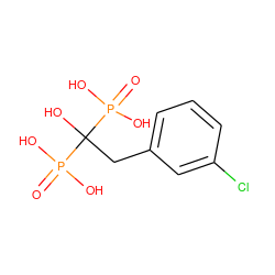 O=P(O)(O)C(O)(Cc1cccc(Cl)c1)P(=O)(O)O ZINC000013673740