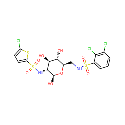O=S(=O)(N[C@H]1[C@H](O)O[C@H](CNS(=O)(=O)c2cccc(Cl)c2Cl)[C@@H](O)[C@@H]1O)c1ccc(Cl)s1 ZINC000653878478
