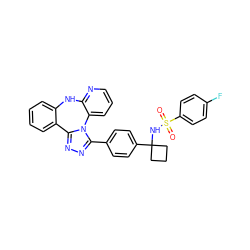 O=S(=O)(NC1(c2ccc(-c3nnc4n3-c3cccnc3Nc3ccccc3-4)cc2)CCC1)c1ccc(F)cc1 ZINC000096174132