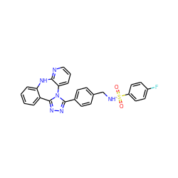 O=S(=O)(NCc1ccc(-c2nnc3n2-c2cccnc2Nc2ccccc2-3)cc1)c1ccc(F)cc1 ZINC000096174050