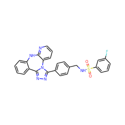 O=S(=O)(NCc1ccc(-c2nnc3n2-c2cccnc2Nc2ccccc2-3)cc1)c1cccc(F)c1 ZINC000096174046