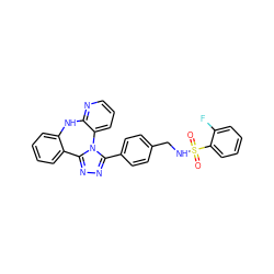 O=S(=O)(NCc1ccc(-c2nnc3n2-c2cccnc2Nc2ccccc2-3)cc1)c1ccccc1F ZINC000096174045