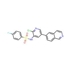 O=S(=O)(Nc1cc(-c2ccc3cnccc3c2)cnc1Cl)c1ccc(F)cc1 ZINC000073169821