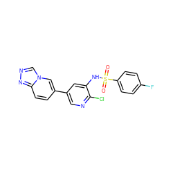 O=S(=O)(Nc1cc(-c2ccc3nncn3c2)cnc1Cl)c1ccc(F)cc1 ZINC000072181876