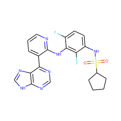 O=S(=O)(Nc1ccc(F)c(Nc2ncccc2-c2ncnc3[nH]cnc23)c1F)C1CCCC1 ZINC000653850816
