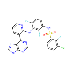 O=S(=O)(Nc1ccc(F)c(Nc2ncccc2-c2ncnc3[nH]cnc23)c1F)c1cccc(Cl)c1F ZINC000166372317