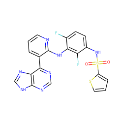 O=S(=O)(Nc1ccc(F)c(Nc2ncccc2-c2ncnc3[nH]cnc23)c1F)c1cccs1 ZINC000166372042