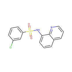 O=S(=O)(Nc1cccc2cccnc12)c1cccc(Cl)c1 ZINC000007709438