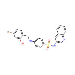 O=S(=O)(Nc1cnc2ccccc2c1)c1ccc(NCc2ccc(Br)cc2O)cc1 ZINC000103268217