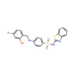 O=S(=O)(Nc1nc2ccccc2s1)c1ccc(NCc2ccc(Br)cc2O)cc1 ZINC000103268214