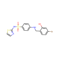 O=S(=O)(Nc1nccs1)c1ccc(NCc2ccc(Br)cc2O)cc1 ZINC000103265805