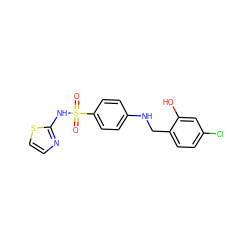 O=S(=O)(Nc1nccs1)c1ccc(NCc2ccc(Cl)cc2O)cc1 ZINC000103265815