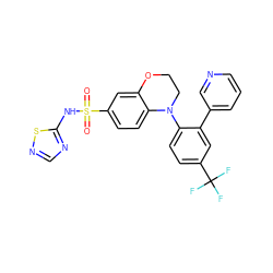 O=S(=O)(Nc1ncns1)c1ccc2c(c1)OCCN2c1ccc(C(F)(F)F)cc1-c1cccnc1 ZINC000205723267