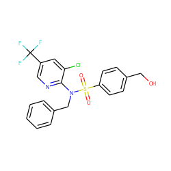 O=S(=O)(c1ccc(CO)cc1)N(Cc1ccccc1)c1ncc(C(F)(F)F)cc1Cl ZINC000113165617
