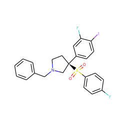 O=S(=O)(c1ccc(F)cc1)[C@]1(c2ccc(I)c(F)c2)CCN(Cc2ccccc2)C1 ZINC001772586711