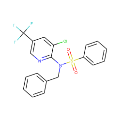 O=S(=O)(c1ccccc1)N(Cc1ccccc1)c1ncc(C(F)(F)F)cc1Cl ZINC000008626790