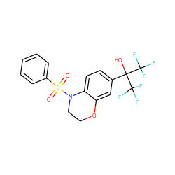 O=S(=O)(c1ccccc1)N1CCOc2cc(C(O)(C(F)(F)F)C(F)(F)F)ccc21 ZINC000028572480