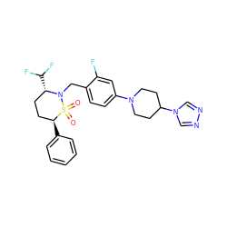 O=S1(=O)[C@@H](c2ccccc2)CC[C@H](C(F)F)N1Cc1ccc(N2CCC(n3cnnc3)CC2)cc1F ZINC000473154085