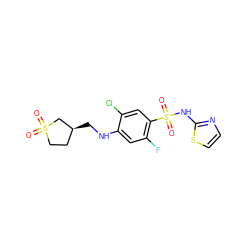 O=S1(=O)CC[C@H](CNc2cc(F)c(S(=O)(=O)Nc3nccs3)cc2Cl)C1 ZINC001772610480