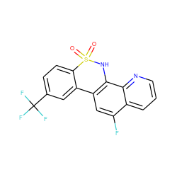 O=S1(=O)Nc2c(cc(F)c3cccnc23)-c2cc(C(F)(F)F)ccc21 ZINC000205628948