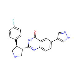 O=c1[nH]c([C@@H]2CNC[C@H]2c2ccc(F)cc2)nc2ccc(-c3cn[nH]c3)cc12 ZINC000095590981