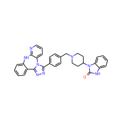 O=c1[nH]c2ccccc2n1C1CCN(Cc2ccc(-c3nnc4n3-c3cccnc3Nc3ccccc3-4)cc2)CC1 ZINC000096173955