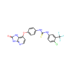 O=c1[nH]c2nccc(Oc3ccc(NC(=S)Nc4ccc(Cl)c(C(F)(F)F)c4)cc3)c2[nH]1 ZINC000045497477