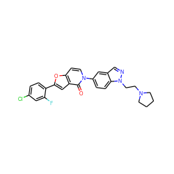 O=c1c2cc(-c3ccc(Cl)cc3F)oc2ccn1-c1ccc2c(cnn2CCN2CCCC2)c1 ZINC000064560156