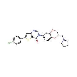 O=c1c2sc(-c3ccc(Cl)cc3)cc2ncn1-c1ccc2c(c1)OC[C@H](CN1CCCC1)O2 ZINC000038149705